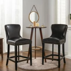 Sonoma 28 in. Upholstered Bar Stool (Set of 2), Vintage Black Brown by Jennifer Taylor