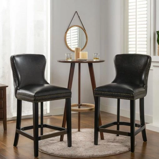 Sonoma 28 in. Upholstered Bar Stool (Set of 2), Vintage Black Brown by Jennifer Taylor -Jennifer Taylor Home Store vintage black brown faux leather jennifer taylor bar stools 81070 mfb 64 1000