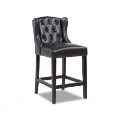 Richmond 39.5 in. Vintage Black Brown Tufted Wingback Oak Wood 27 in. Counter Height Bar Stool with Faux Leather Seat by Jennifer Taylor