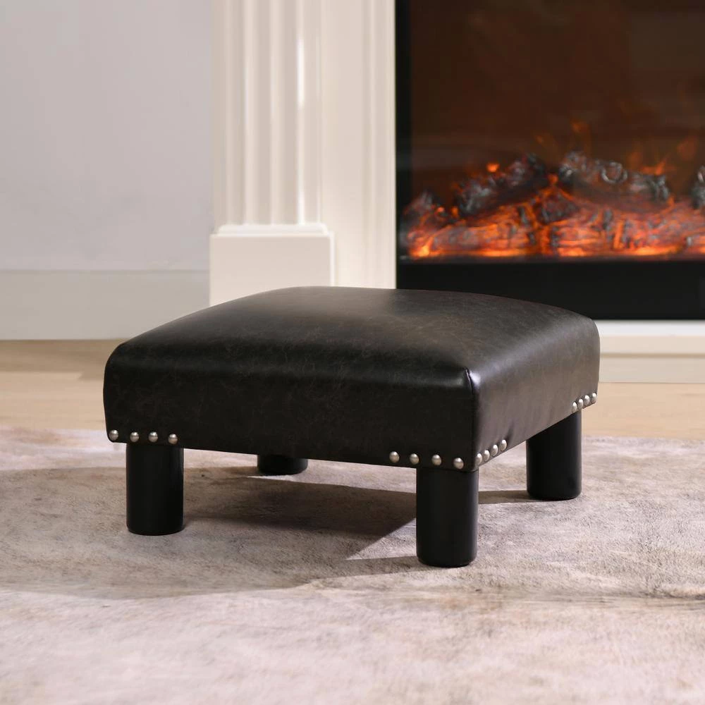 Jules 16 in. Vintage Black Brown Faux Leather, Square Accent Footstool Ottoman by Jennifer Taylor 6 Jules 16 in. Vintage Black Brown Faux Leather, Square Accent Footstool Ottoman by Jennifer Taylor - Image 6