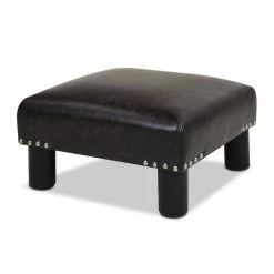 Jules 16 in. Vintage Black Brown Faux Leather, Square Accent Footstool Ottoman by Jennifer Taylor