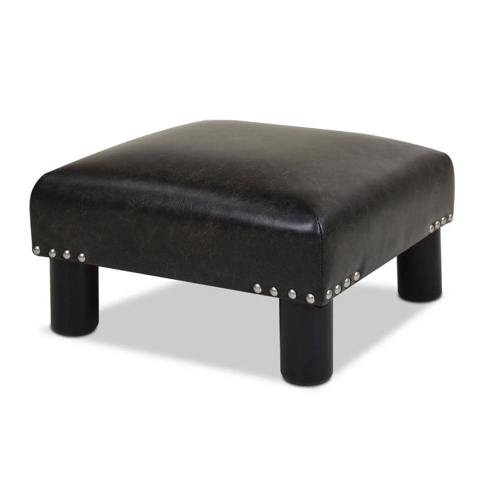Jules 16 in. Vintage Black Brown Faux Leather, Square Accent Footstool Ottoman by Jennifer Taylor 1 Jules 16 in. Vintage Black Brown Faux Leather, Square Accent Footstool Ottoman by Jennifer Taylor