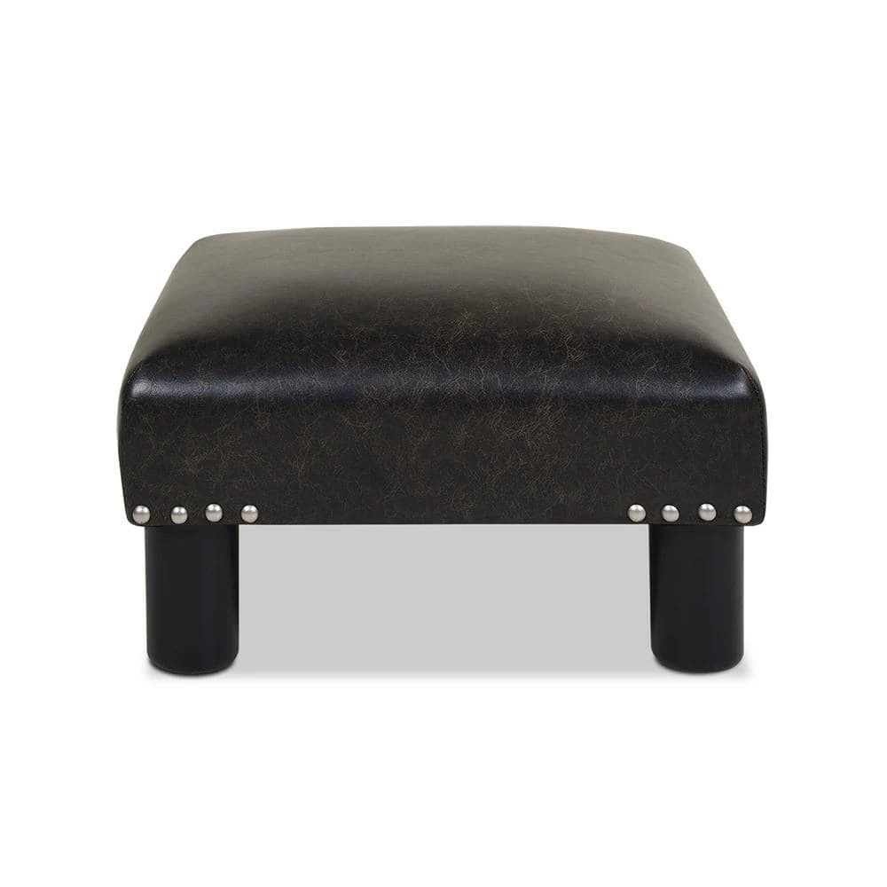 Jules 16 in. Vintage Black Brown Faux Leather, Square Accent Footstool Ottoman by Jennifer Taylor 2 Jules 16 in. Vintage Black Brown Faux Leather, Square Accent Footstool Ottoman by Jennifer Taylor - Image 2
