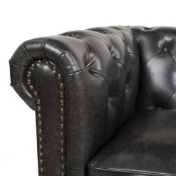 Winston 91 in. W Tufted Round Arm Chesterfield Sofa, Vintage Black Brown Faux Leather by Jennifer Taylor -Jennifer Taylor Home Store vintage black brown faux leather jennifer taylor sofas couches hdmfb 3 64020 1f 1000
