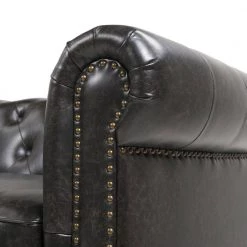 Winston 91 in. W Tufted Round Arm Chesterfield Sofa, Vintage Black Brown Faux Leather by Jennifer Taylor -Jennifer Taylor Home Store vintage black brown faux leather jennifer taylor sofas couches hdmfb 3 64020 44 1000
