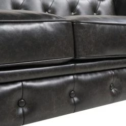 Winston 91 in. W Tufted Round Arm Chesterfield Sofa, Vintage Black Brown Faux Leather by Jennifer Taylor -Jennifer Taylor Home Store vintage black brown faux leather jennifer taylor sofas couches hdmfb 3 64020 66 1000