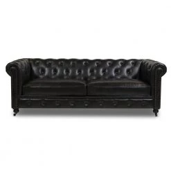 Winston 38 in. Vintage Black Faux Leather 3-Seater Chesterfield Sofa with Nailheads by Jennifer Taylor -Jennifer Taylor Home Store vintage black faux leather jennifer taylor sofas couches 64020 3 mfb 1d 1000