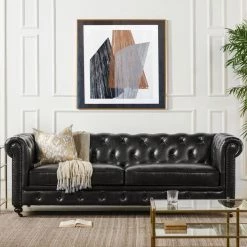 Winston 38 in. Vintage Black Faux Leather 3-Seater Chesterfield Sofa with Nailheads by Jennifer Taylor -Jennifer Taylor Home Store vintage black faux leather jennifer taylor sofas couches 64020 3 mfb 31 1000