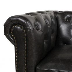 Winston 38 in. Vintage Black Faux Leather 3-Seater Chesterfield Sofa with Nailheads by Jennifer Taylor -Jennifer Taylor Home Store vintage black faux leather jennifer taylor sofas couches 64020 3 mfb c3 1000