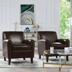 Cole Accent Club Chair, Vintage Brown Faux Leather by Jennifer Taylor -Jennifer Taylor Home Store vintage brown faux leather jennifer taylor accent chairs 60370 mfr 31 1000