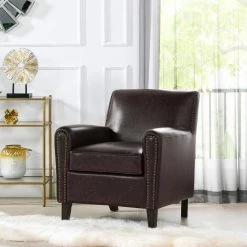 Cole Accent Club Chair, Vintage Brown Faux Leather by Jennifer Taylor