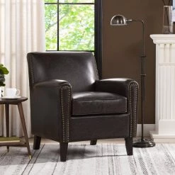 Cole Accent Club Chair, Vintage Brown Faux Leather by Jennifer Taylor -Jennifer Taylor Home Store vintage brown faux leather jennifer taylor accent chairs 60370 mfr d4 1000