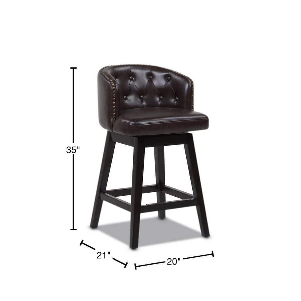 Davidson 26 in. Swivel Low Back Counter Height Bar Stool, Vintage Brown Faux Leather by Jennifer Taylor 3 Davidson 26 in. Swivel Low Back Counter Height Bar Stool, Vintage Brown Faux Leather by Jennifer Taylor - Image 3