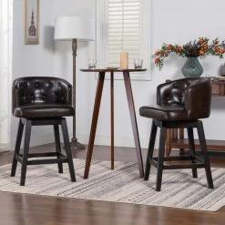Davidson 26 in. Swivel Low Back Counter Height Bar Stool, Vintage Brown Faux Leather by Jennifer Taylor