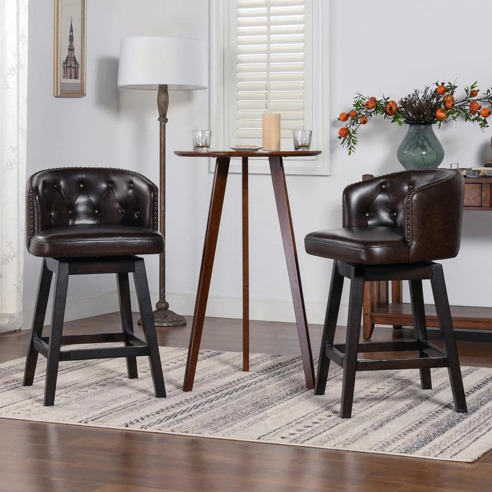 Davidson 26 in. Swivel Low Back Counter Height Bar Stool, Vintage Brown Faux Leather by Jennifer Taylor 1 Davidson 26 in. Swivel Low Back Counter Height Bar Stool, Vintage Brown Faux Leather by Jennifer Taylor