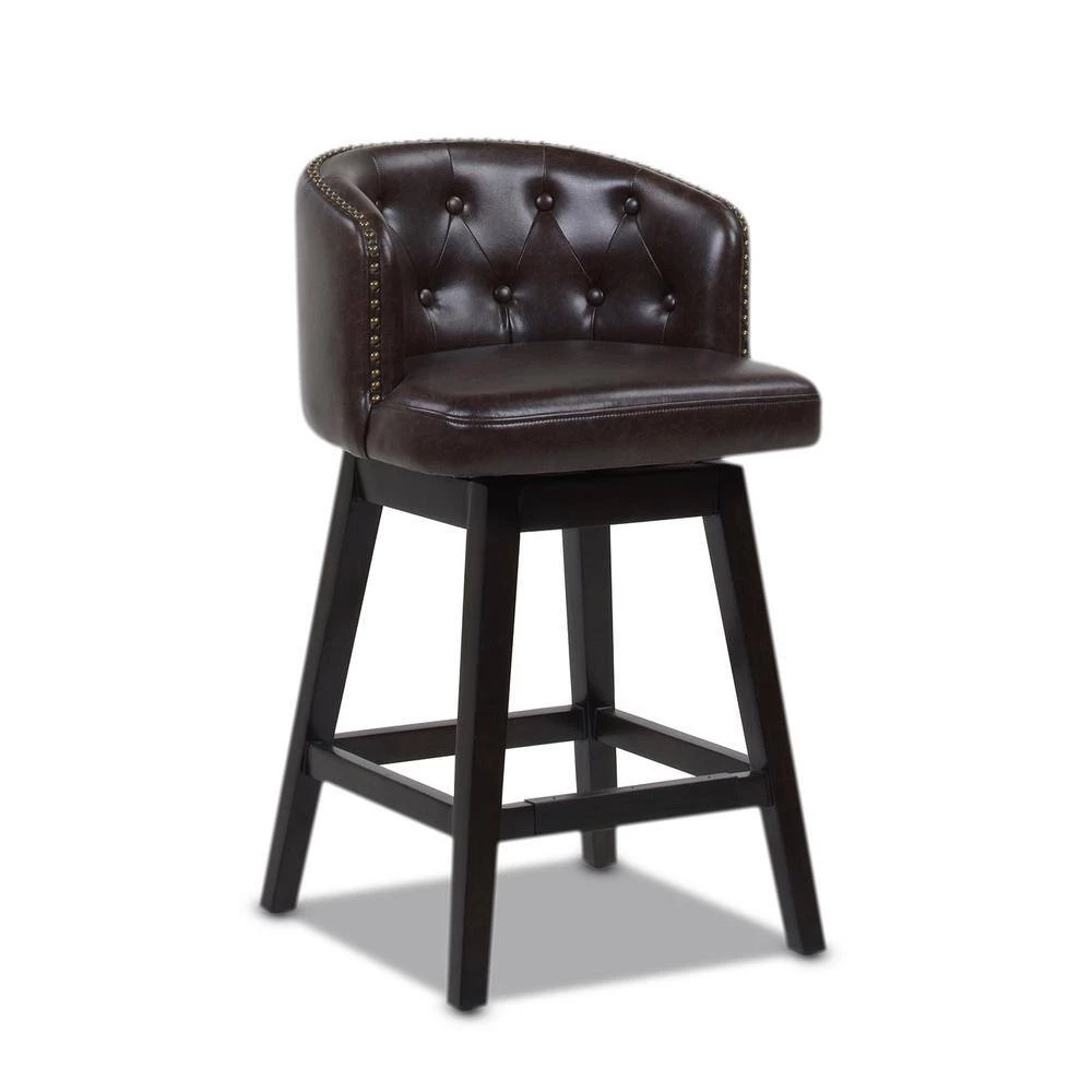 Davidson 26 in. Swivel Low Back Counter Height Bar Stool, Vintage Brown Faux Leather by Jennifer Taylor 4 Davidson 26 in. Swivel Low Back Counter Height Bar Stool, Vintage Brown Faux Leather by Jennifer Taylor - Image 4