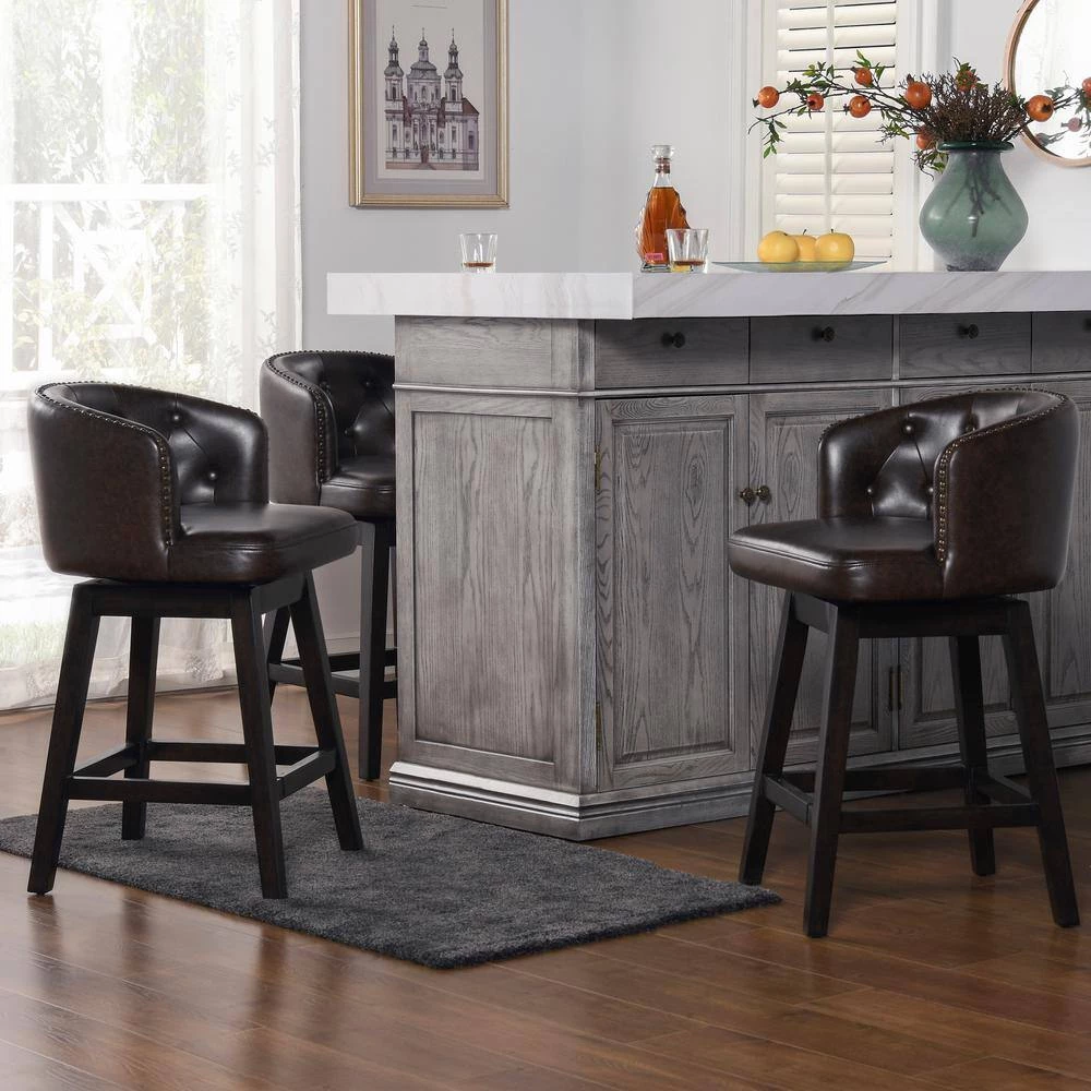 Davidson 26 in. Swivel Low Back Counter Height Bar Stool, Vintage Brown Faux Leather by Jennifer Taylor 2 Davidson 26 in. Swivel Low Back Counter Height Bar Stool, Vintage Brown Faux Leather by Jennifer Taylor - Image 2