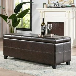 Ryan 48 x 18 x 17.75 in. Vintage Brown Faux Leather Upholstered Storage Accent Bench by Jennifer Taylor -Jennifer Taylor Home Store vintage brown faux leather jennifer taylor bedroom benches 85690 mfr 31 1000