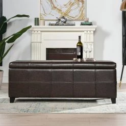 Ryan 48 x 18 x 17.75 in. Vintage Brown Faux Leather Upholstered Storage Accent Bench by Jennifer Taylor