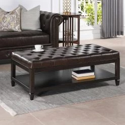 Sylvan Farmhouse Birch Wood Tufted Cocktail Storage Ottoman, Vintage Brown Faux Leather by Jennifer Taylor -Jennifer Taylor Home Store vintage brown faux leather jennifer taylor ottomans 85660 mfr 40 1000