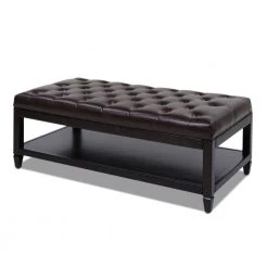 Sylvan Farmhouse Birch Wood Tufted Cocktail Storage Ottoman, Vintage Brown Faux Leather by Jennifer Taylor -Jennifer Taylor Home Store vintage brown faux leather jennifer taylor ottomans 85660 mfr 77 1000