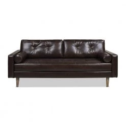 Nicholas 83.5 in. Mid-Century Modern Sofa, Vintage Brown Faux Leather by Jennifer Taylor