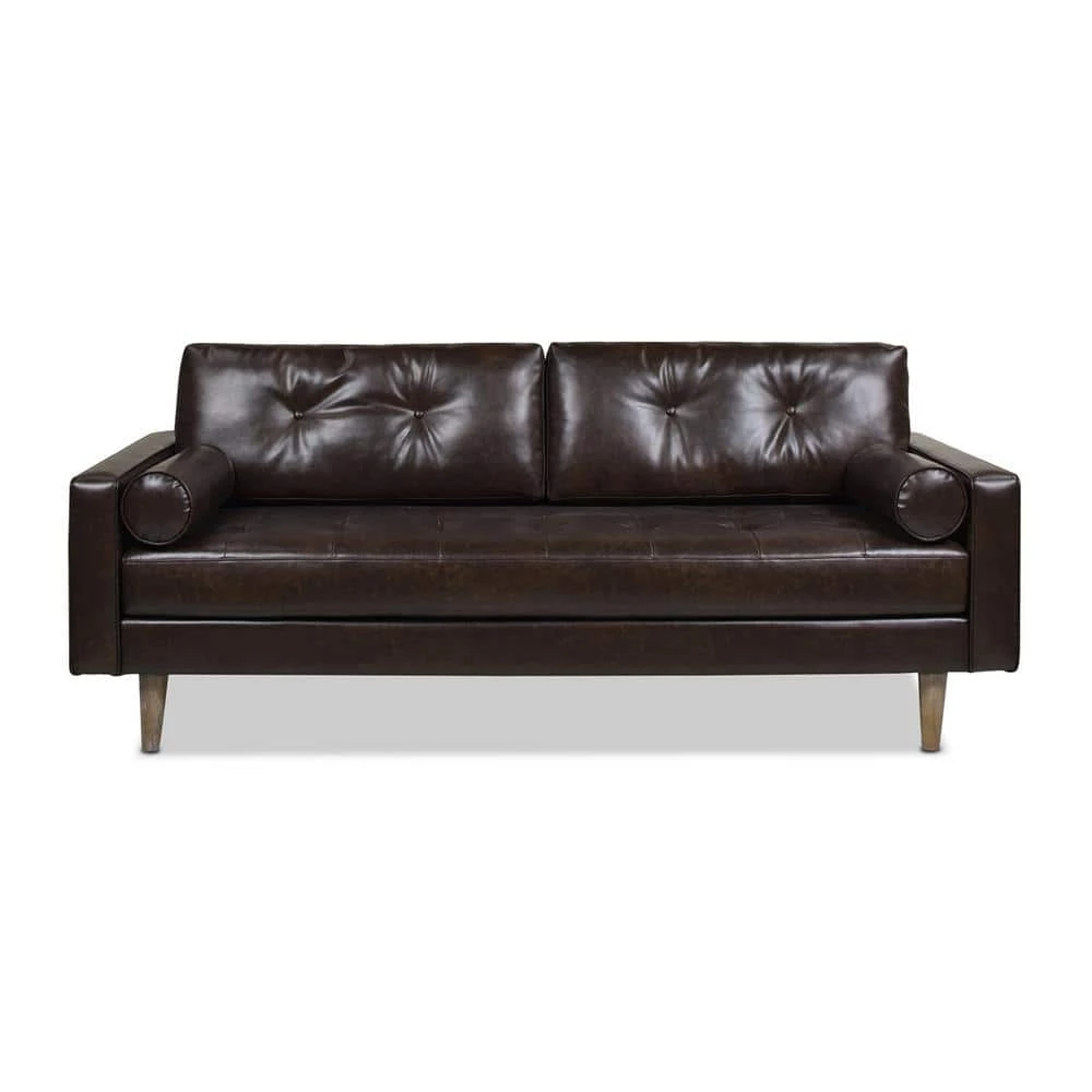 Nicholas 83.5 in. Mid-Century Modern Sofa, Vintage Brown Faux Leather by Jennifer Taylor 1 Nicholas 83.5 in. Mid-Century Modern Sofa, Vintage Brown Faux Leather by Jennifer Taylor