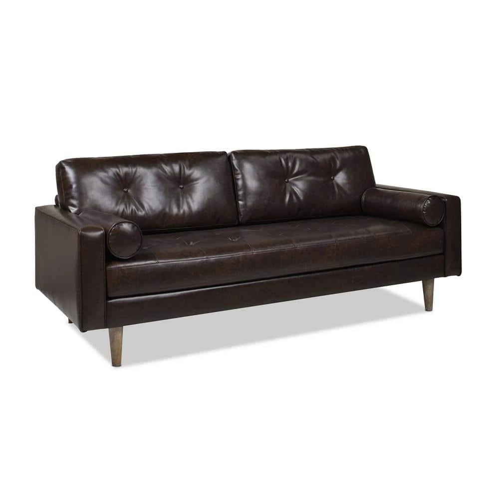 Nicholas 83.5 in. Mid-Century Modern Sofa, Vintage Brown Faux Leather by Jennifer Taylor 4 Nicholas 83.5 in. Mid-Century Modern Sofa, Vintage Brown Faux Leather by Jennifer Taylor - Image 4