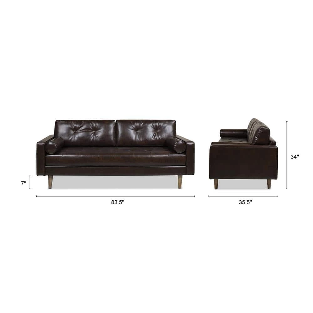 Nicholas 83.5 in. Mid-Century Modern Sofa, Vintage Brown Faux Leather by Jennifer Taylor 8 Nicholas 83.5 in. Mid-Century Modern Sofa, Vintage Brown Faux Leather by Jennifer Taylor - Image 8