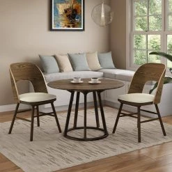 Eldon Walnut with Oatmeal Beige Fabric Seat Mid-Century Modern Armless Side Chairs (Set of 2) by Handy Living -Jennifer Taylor Home Store walnut finish with oatmeal beige handy living dining chairs a193627 31 1000