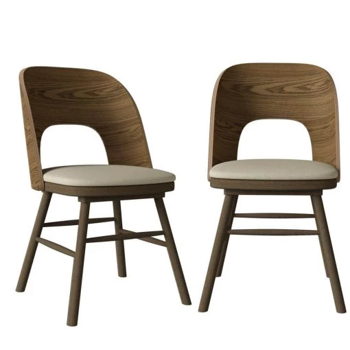 Eldon Walnut with Oatmeal Beige Fabric Seat Mid-Century Modern Armless Side Chairs (Set of 2) by Handy Living -Jennifer Taylor Home Store walnut finish with oatmeal beige handy living dining chairs a193627 64 1000