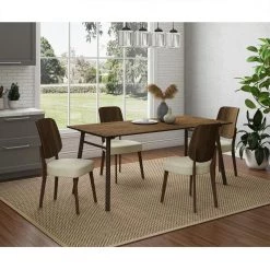 Bridget 70.87 in. Rectangular Walnut Mid-Century Modern Table with Wood Frame (Seats-6) by Handy Living -Jennifer Taylor Home Store walnut handy living kitchen dining tables a193610 31 1000