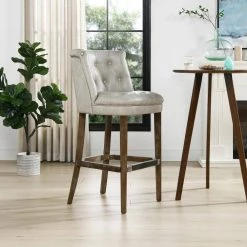 Emma 30.5 in. Mid-Back Armless Bar Stool, Warm Gray Faux Leather by Jennifer Taylor -Jennifer Taylor Home Store warm gray faux leather jennifer taylor bar stools 81170 mfl 31 1000