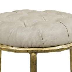 Aerin 30 in. Hammered Brass Backless Round Bar Stool, Warm Gray Faux Leather by Jennifer Taylor -Jennifer Taylor Home Store warm gray faux leather jennifer taylor bar stools 81180 mfl a0 1000