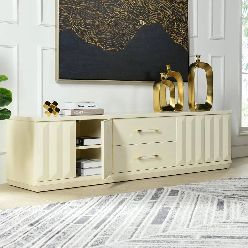Facino 71" Modern Storage TV Stand, White Lacquer Birchwood by Jennifer Taylor 9 Facino 71" Modern Storage TV Stand, White Lacquer Birchwood by Jennifer Taylor - Image 9