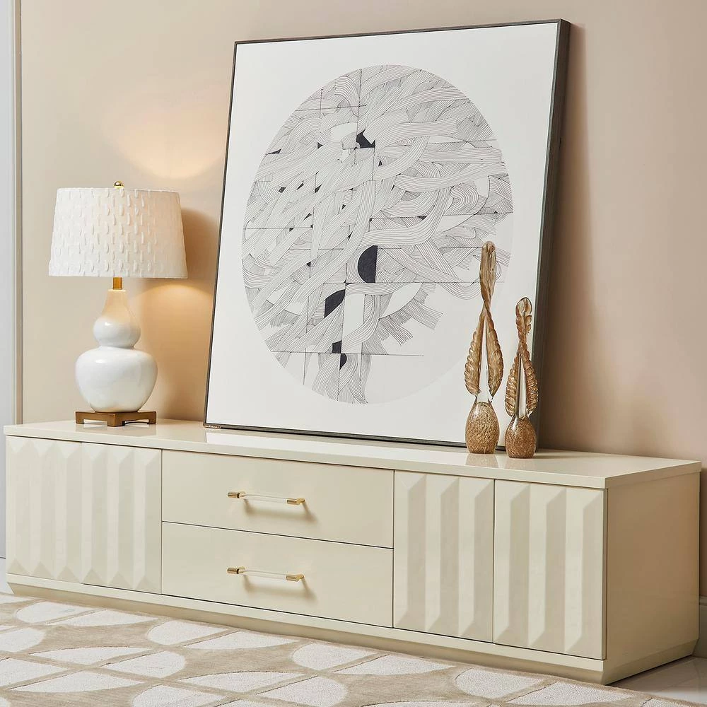 Facino 71" Modern Storage TV Stand, White Lacquer Birchwood by Jennifer Taylor 2 Facino 71" Modern Storage TV Stand, White Lacquer Birchwood by Jennifer Taylor - Image 2