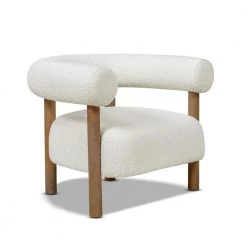 Fuji 37 in. Ivory White Boucle Mid Century Modern Barrel Accent Arm Chair by Jennifer Taylor