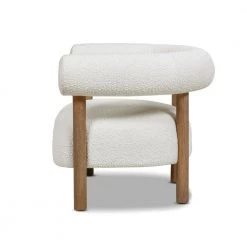 Fuji 37 in. Ivory White Boucle Mid Century Modern Barrel Accent Arm Chair by Jennifer Taylor -Jennifer Taylor Home Store white jennifer taylor accent chairs 60430 mbw my 66 1000