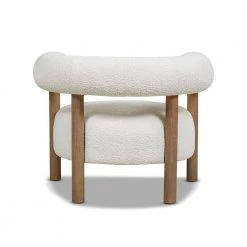 Fuji 37 in. Ivory White Boucle Mid Century Modern Barrel Accent Arm Chair by Jennifer Taylor -Jennifer Taylor Home Store white jennifer taylor accent chairs 60430 mbw my c3 1000