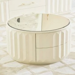 Facino 35.5" Round Storage Coffee Table, White Lacquer by Jennifer Taylor -Jennifer Taylor Home Store white jennifer taylor coffee tables kfz87150 1d 1000