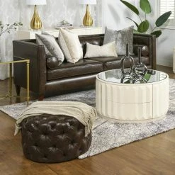 Facino 35.5" Round Storage Coffee Table, White Lacquer by Jennifer Taylor -Jennifer Taylor Home Store white jennifer taylor coffee tables kfz87150 66 1000