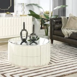 Facino 35.5" Round Storage Coffee Table, White Lacquer by Jennifer Taylor -Jennifer Taylor Home Store white jennifer taylor coffee tables kfz87150 a0 1000