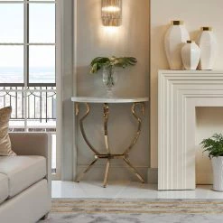 Athens 30 in. White and Gold Half Moon Wall Console Table by Jennifer Taylor -Jennifer Taylor Home Store white marble jennifer taylor end side tables cj87200 1d 1000