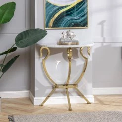 Athens 30 in. White and Gold Half Moon Wall Console Table by Jennifer Taylor -Jennifer Taylor Home Store white marble jennifer taylor end side tables cj87200 a0 1000
