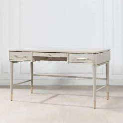 Dauphin 59 in. Rectangle White Oak Veneer & Birchwood 5-Drawer Executive Desk by Jennifer Taylor