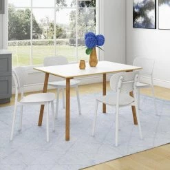 Hudson 47.24 in. Rectangle White Top and Mountain Ash Legs Wood Mid Century Modern Table with Fixed Frame (4-Capacity) by Handy Living -Jennifer Taylor Home Store white top and mountain ash legs handy living kitchen dining tables a185042 31 1000