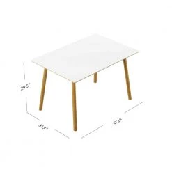 Hudson 47.24 in. Rectangle White Top and Mountain Ash Legs Wood Mid Century Modern Table with Fixed Frame (4-Capacity) by Handy Living -Jennifer Taylor Home Store white top and mountain ash legs handy living kitchen dining tables a185042 4f 1000