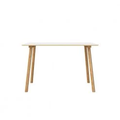 Hudson 47.24 in. Rectangle White Top and Mountain Ash Legs Wood Mid Century Modern Table with Fixed Frame (4-Capacity) by Handy Living -Jennifer Taylor Home Store white top and mountain ash legs handy living kitchen dining tables a185042 c3 1000