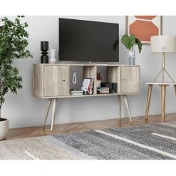 Freemont White Wash Mid Century Modern Solid Wood Console Accent Cabinet with 2-Doors by Handy Living -Jennifer Taylor Home Store white wash handy living accent cabinets a178129 31 1000