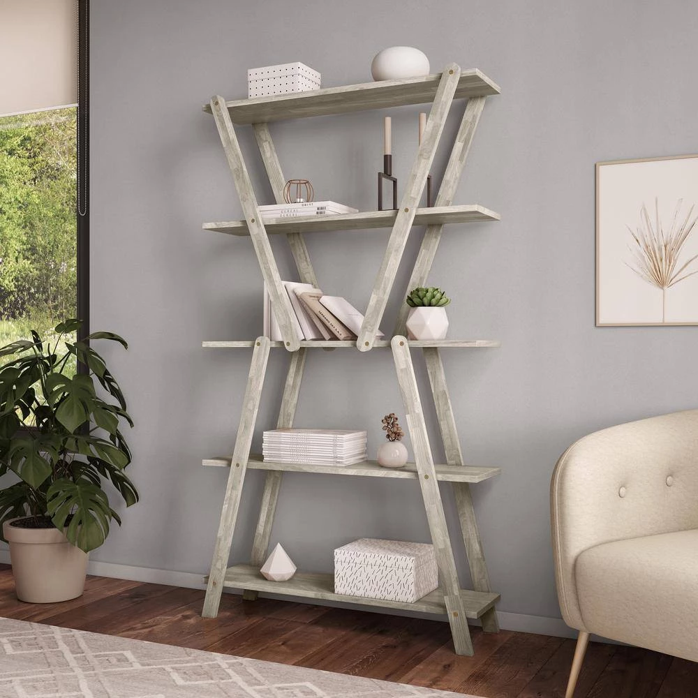 Freemont 63.7 in. White Wash Solid Wood 5 -Shelf Hourglass Bookcase by Handy Living 8 Freemont 63.7 in. White Wash Solid Wood 5 -Shelf Hourglass Bookcase by Handy Living - Image 8